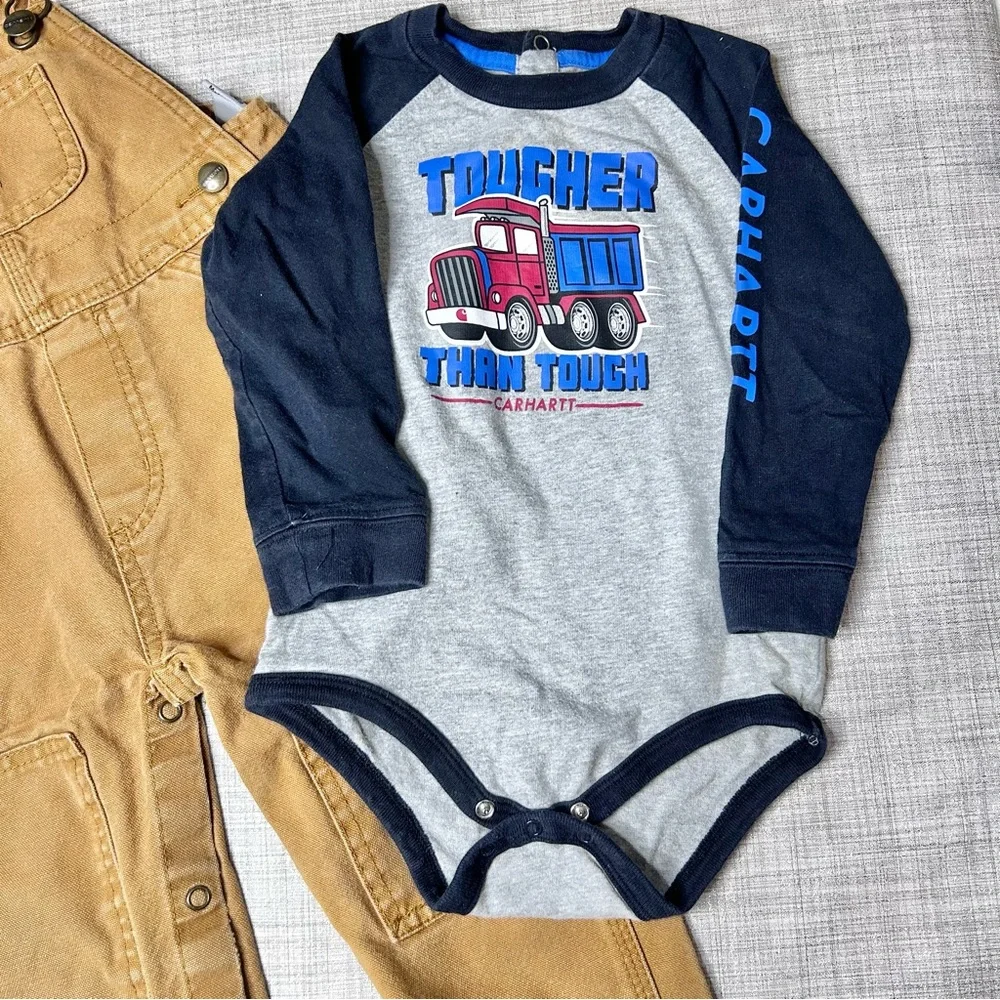 Carhartt Classic duck canvas bib overalls and long sleeve onesie bundle